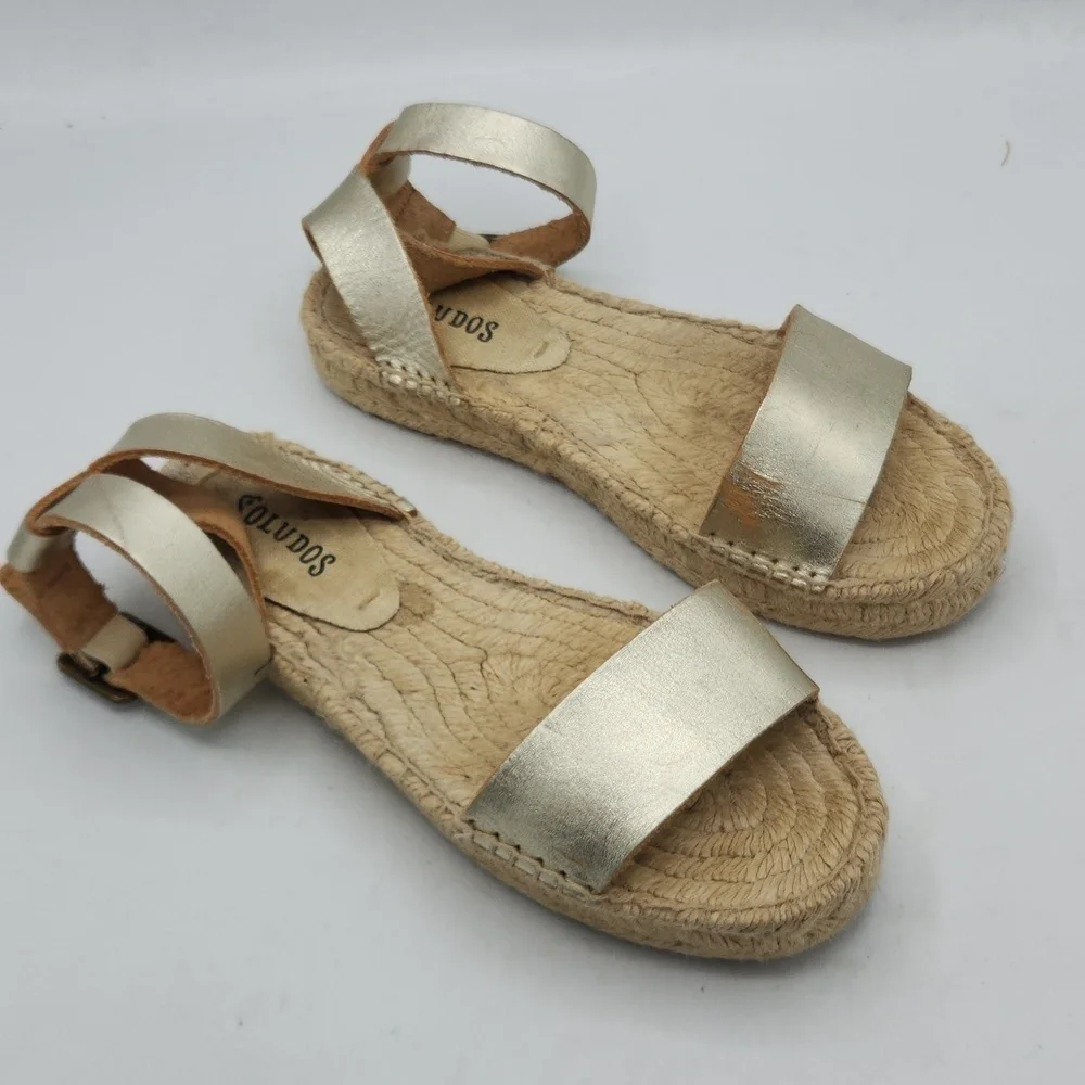 Soludos Cadiz Metallic Leather Platform Sandals Size 6